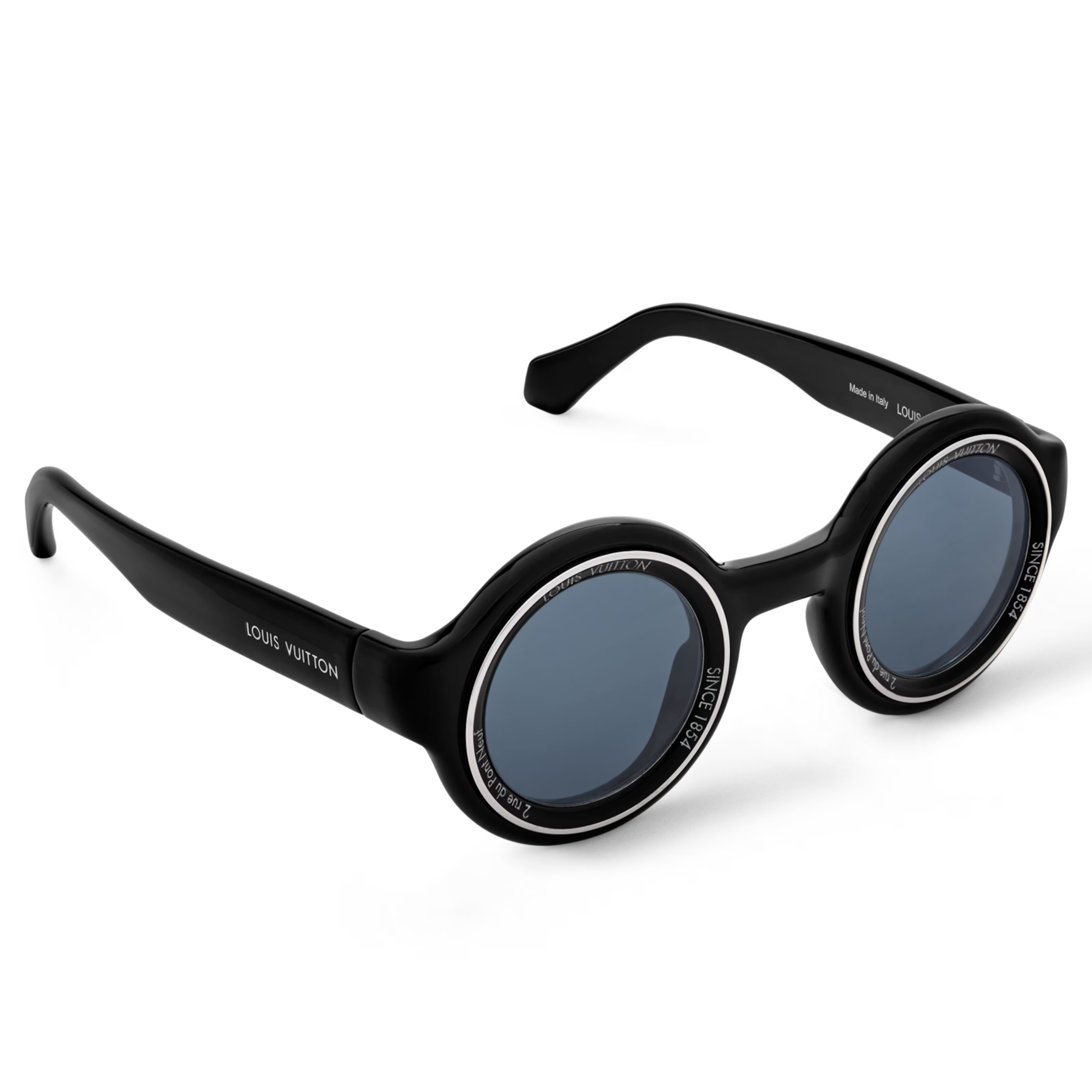 Louis Vuitton Men Round Frame Shiny Black Sunglasses