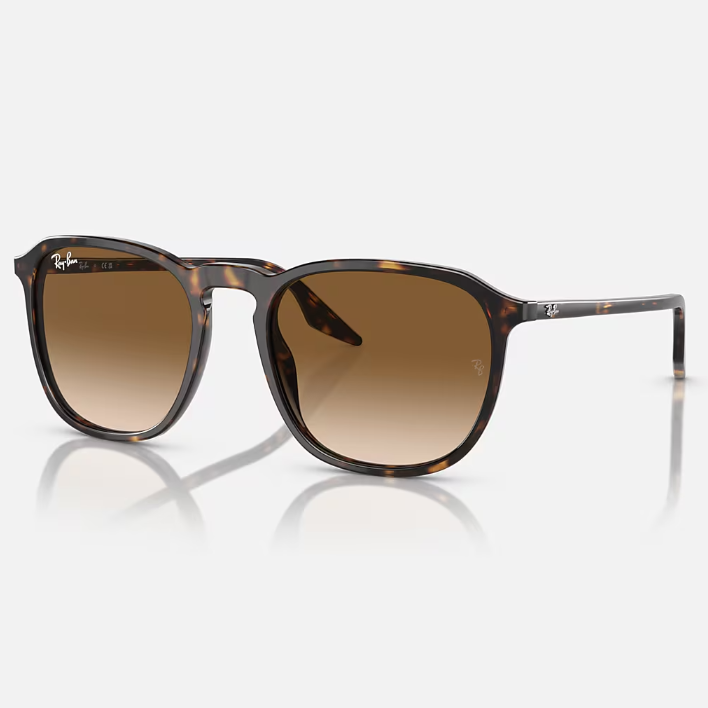 Ray Ban Men Square Frame Shiny Polished Dark Havana Sunglasse