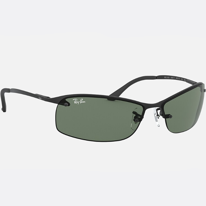 Ray Ban Men Rectangle Frame Shiny Matte Black Sunglasses