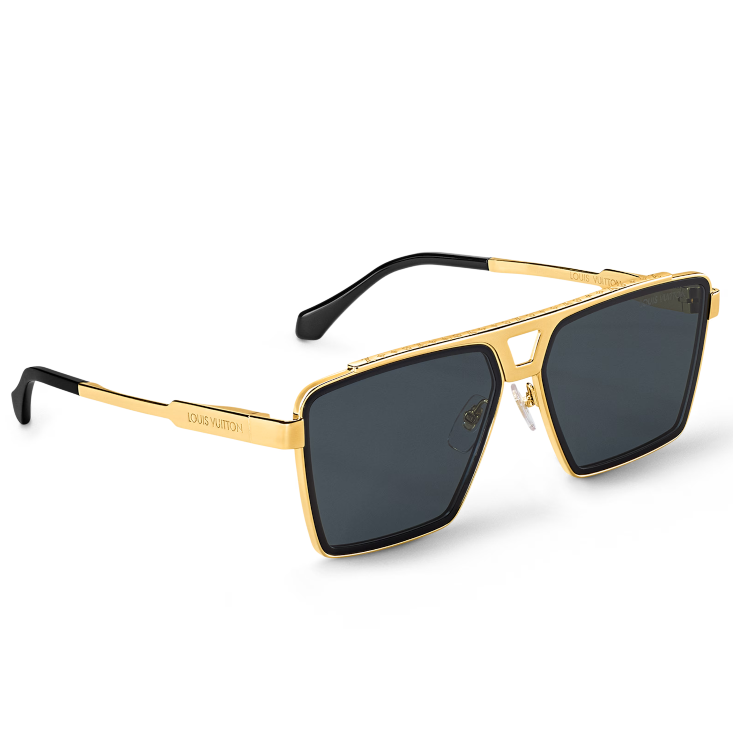 Louis Vuitton Men Square Frame Metallic Gold Sunglasses