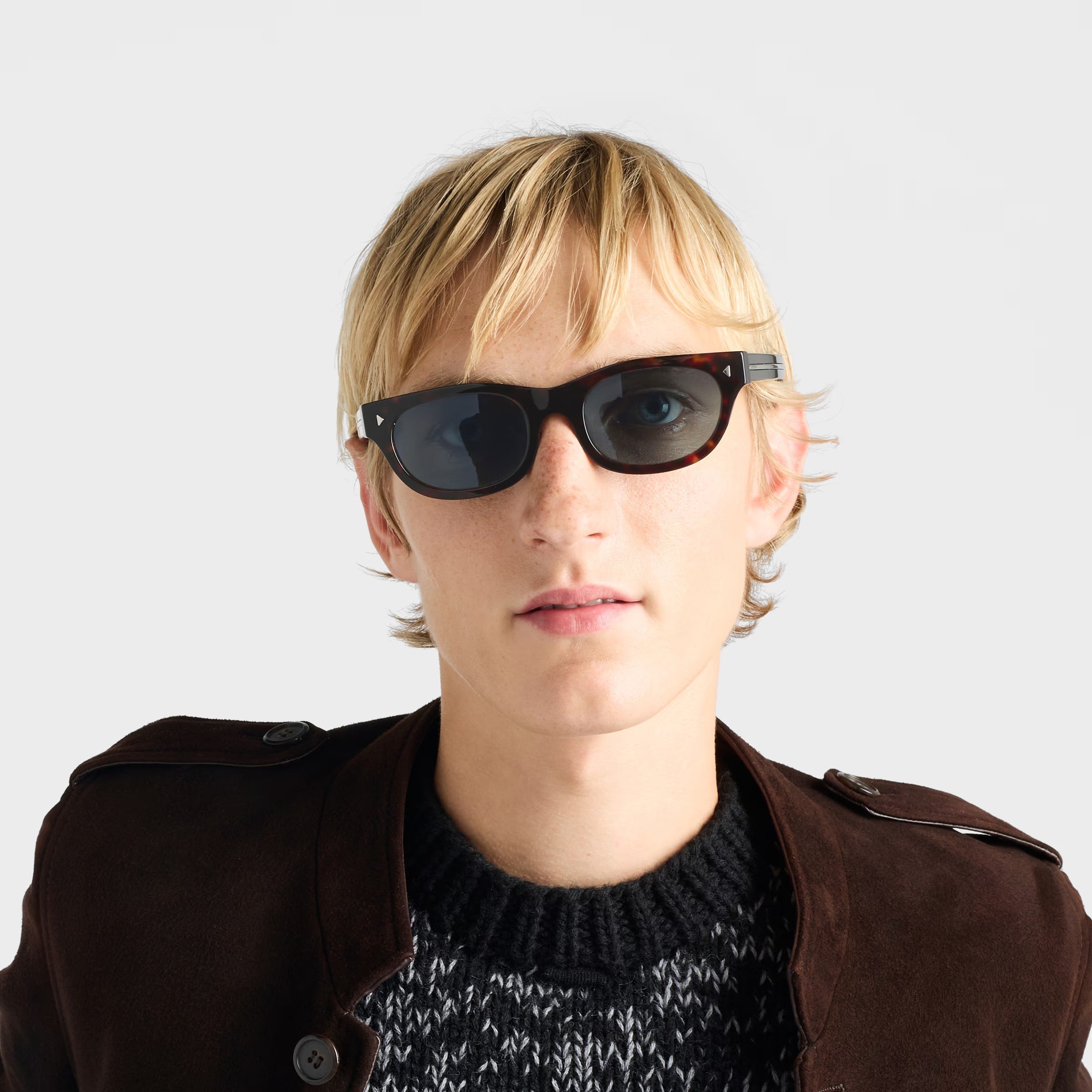 Prada Men Oval Frame Briarwood Tortoiseshell Sunglasses