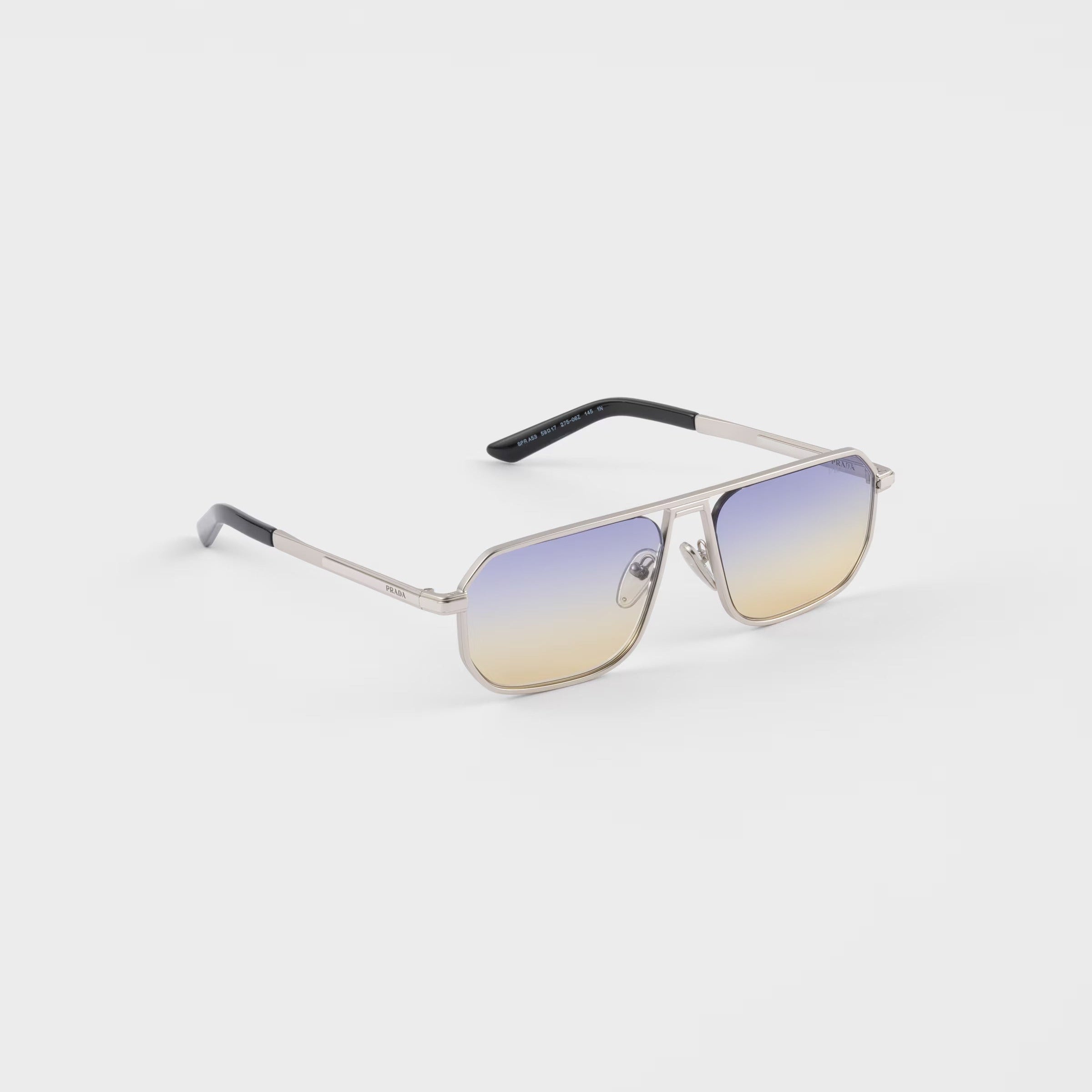 Prada Men Geometric Frame Opaque Steel Gray Sunglasses