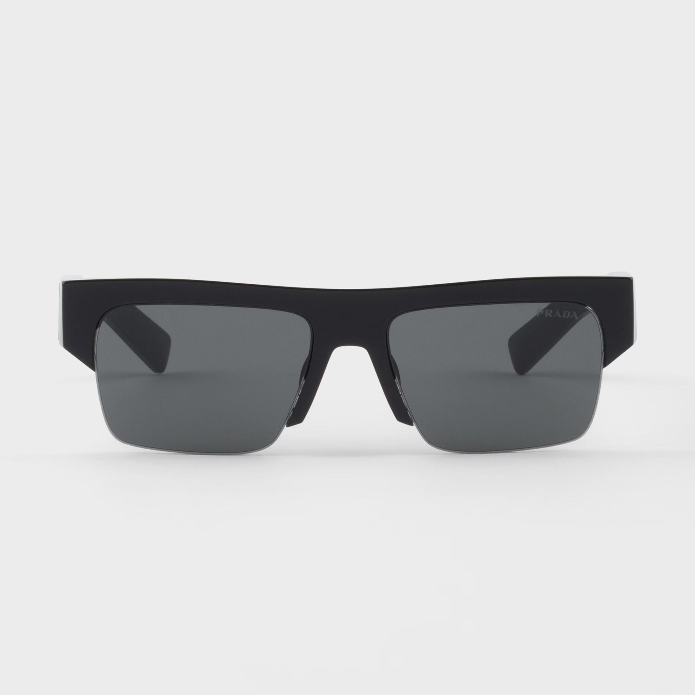 Prada Men Semi-rimless Frame Black Sunglasses