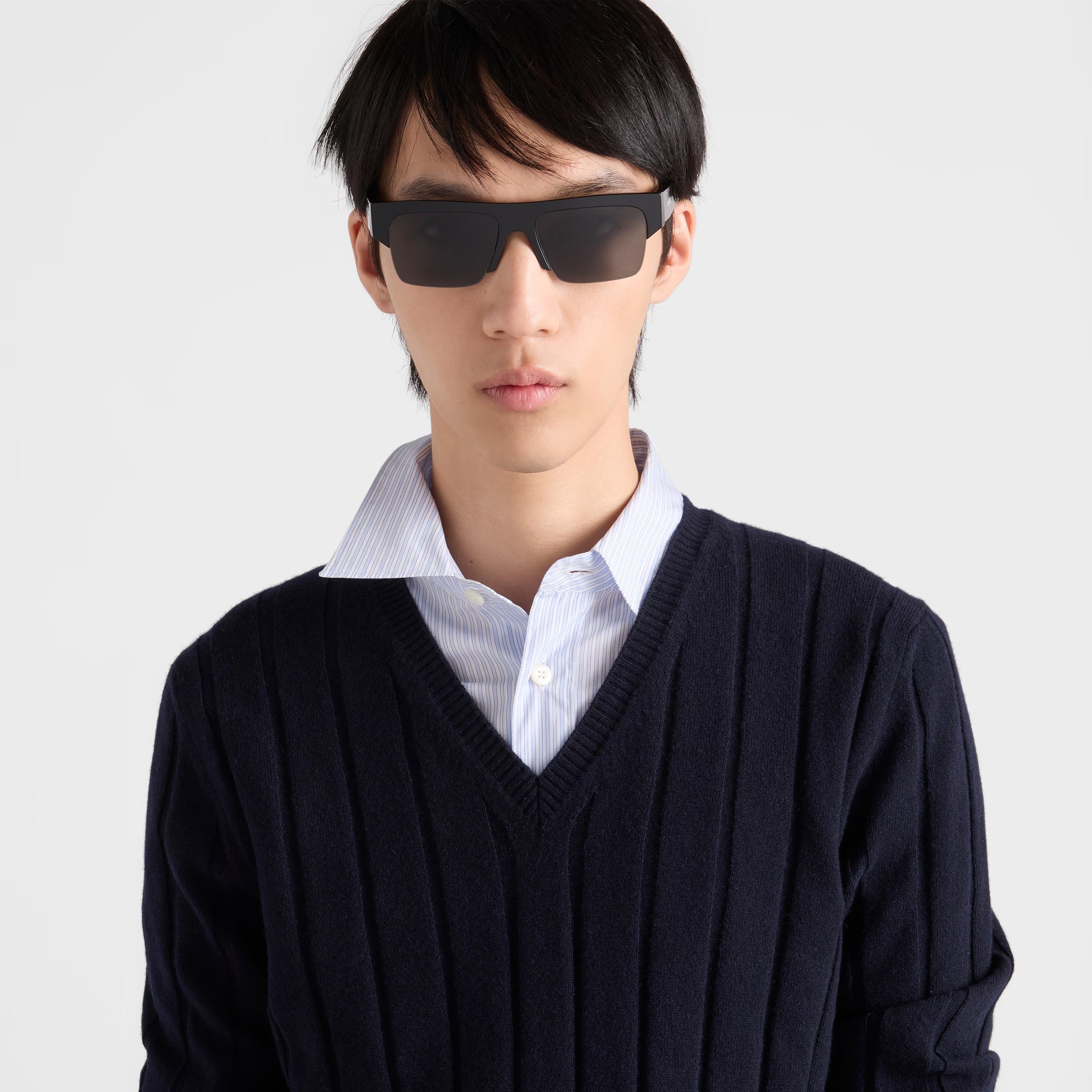 Prada Men Semi-rimless Frame Black Sunglasses