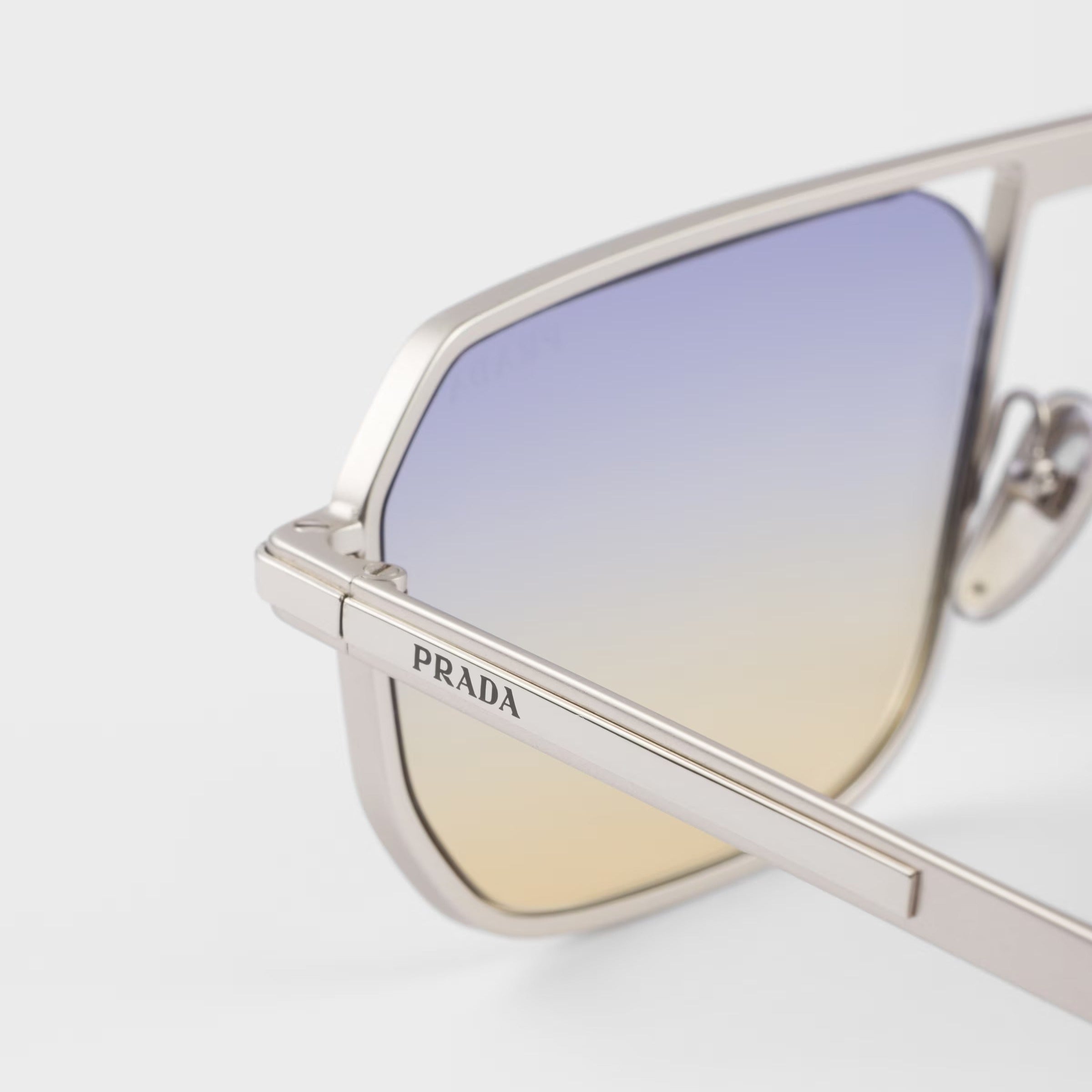 Prada Men Geometric Frame Opaque Steel Gray Sunglasses