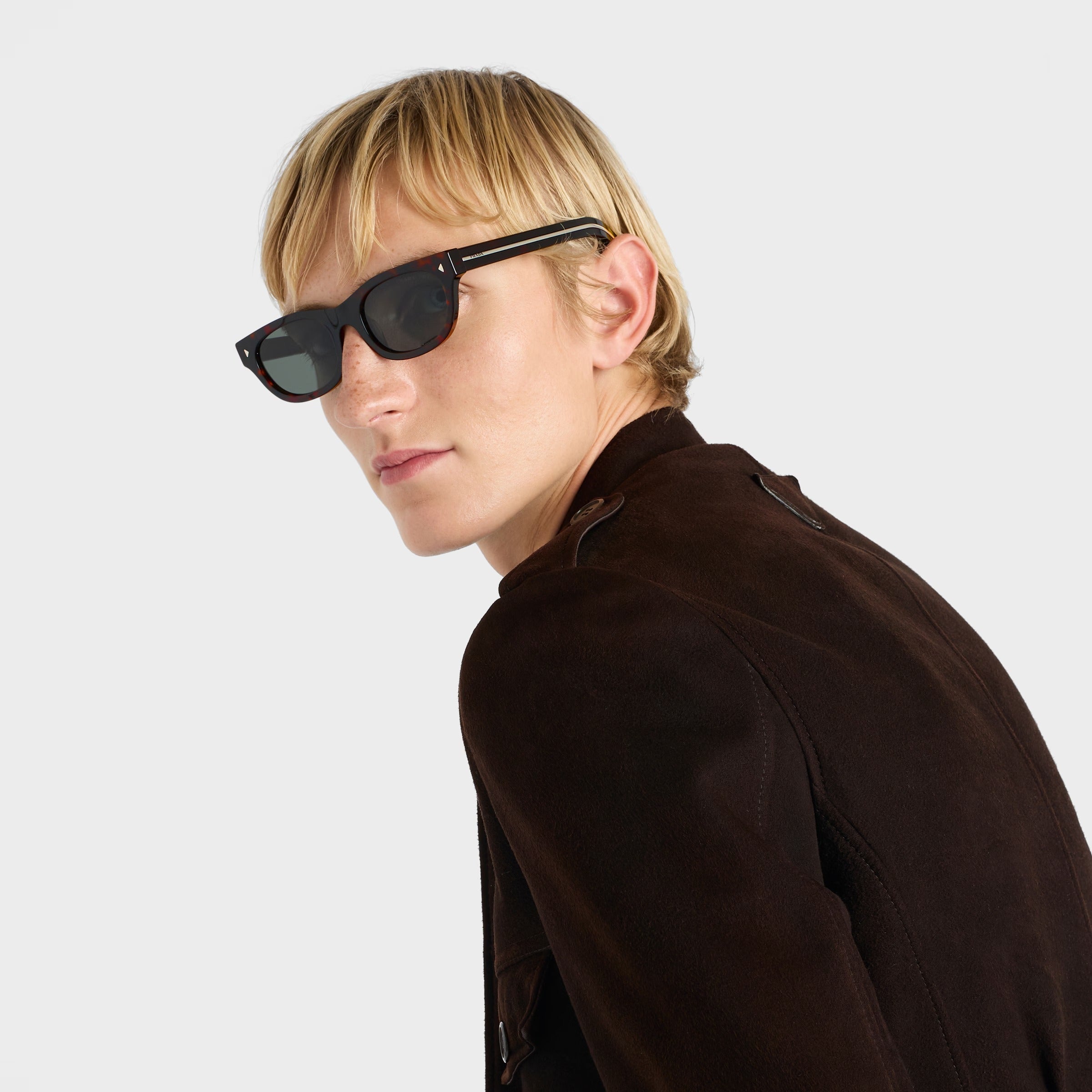 Prada Men Oval Frame Briarwood Tortoiseshell Sunglasses