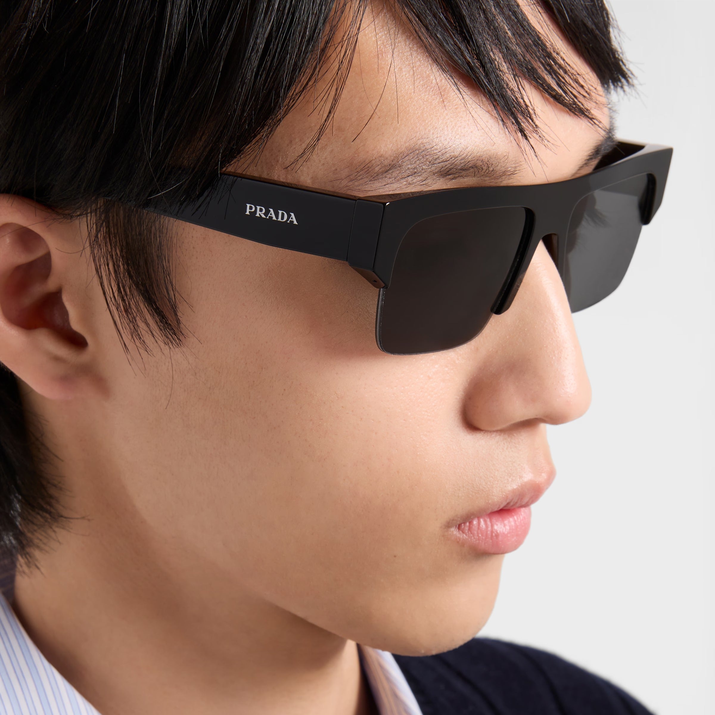 Prada Men Semi-rimless Frame Black Sunglasses
