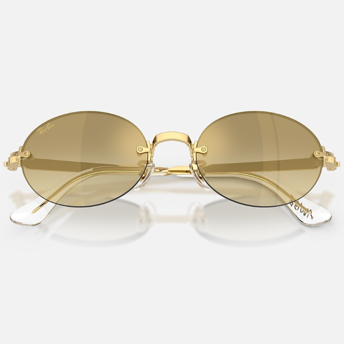 Ray Ban Women Oval Frame Polished Arista Gold Sunglasses