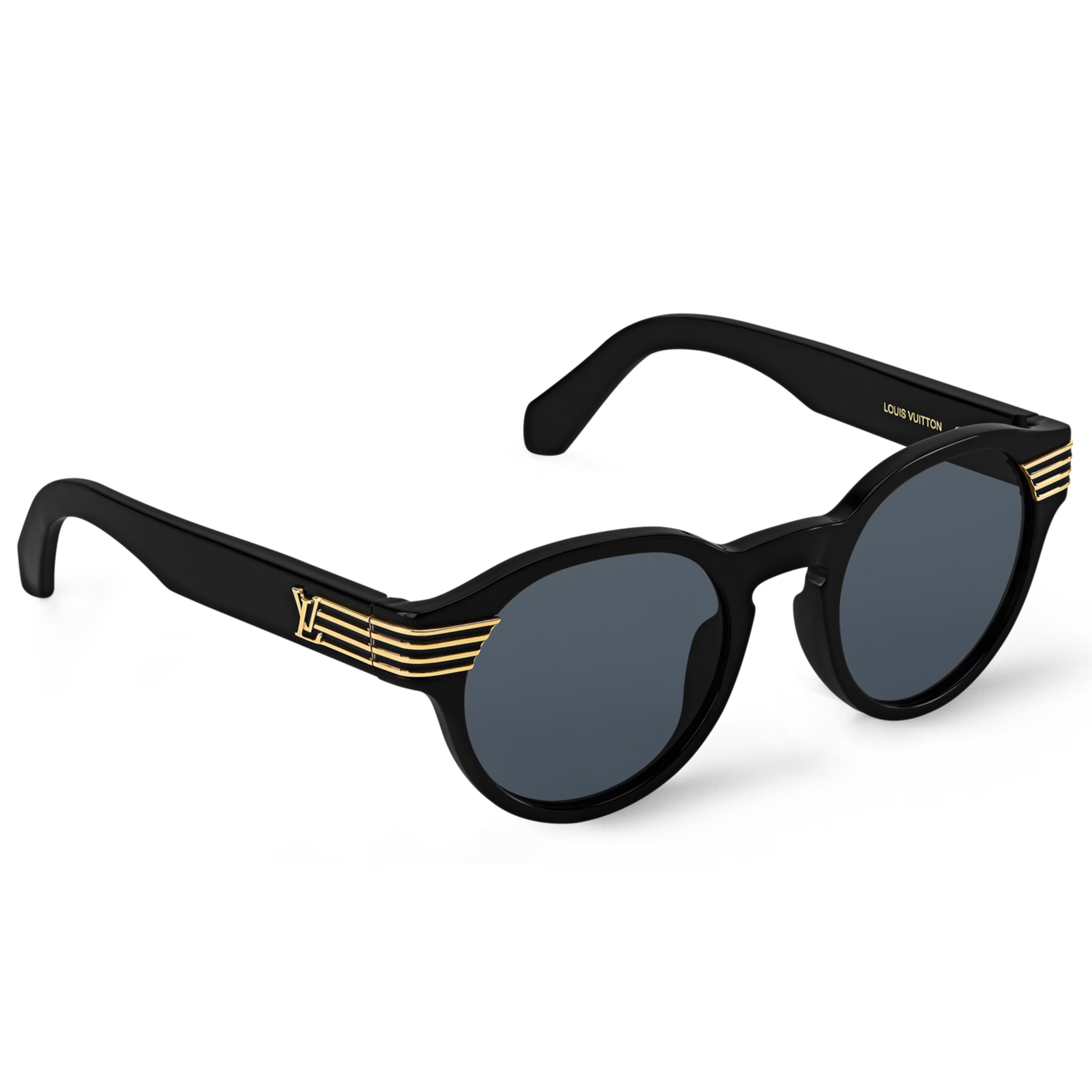 Louis Vuitton Men Round Frame Shiny Deep Black Sunglasses