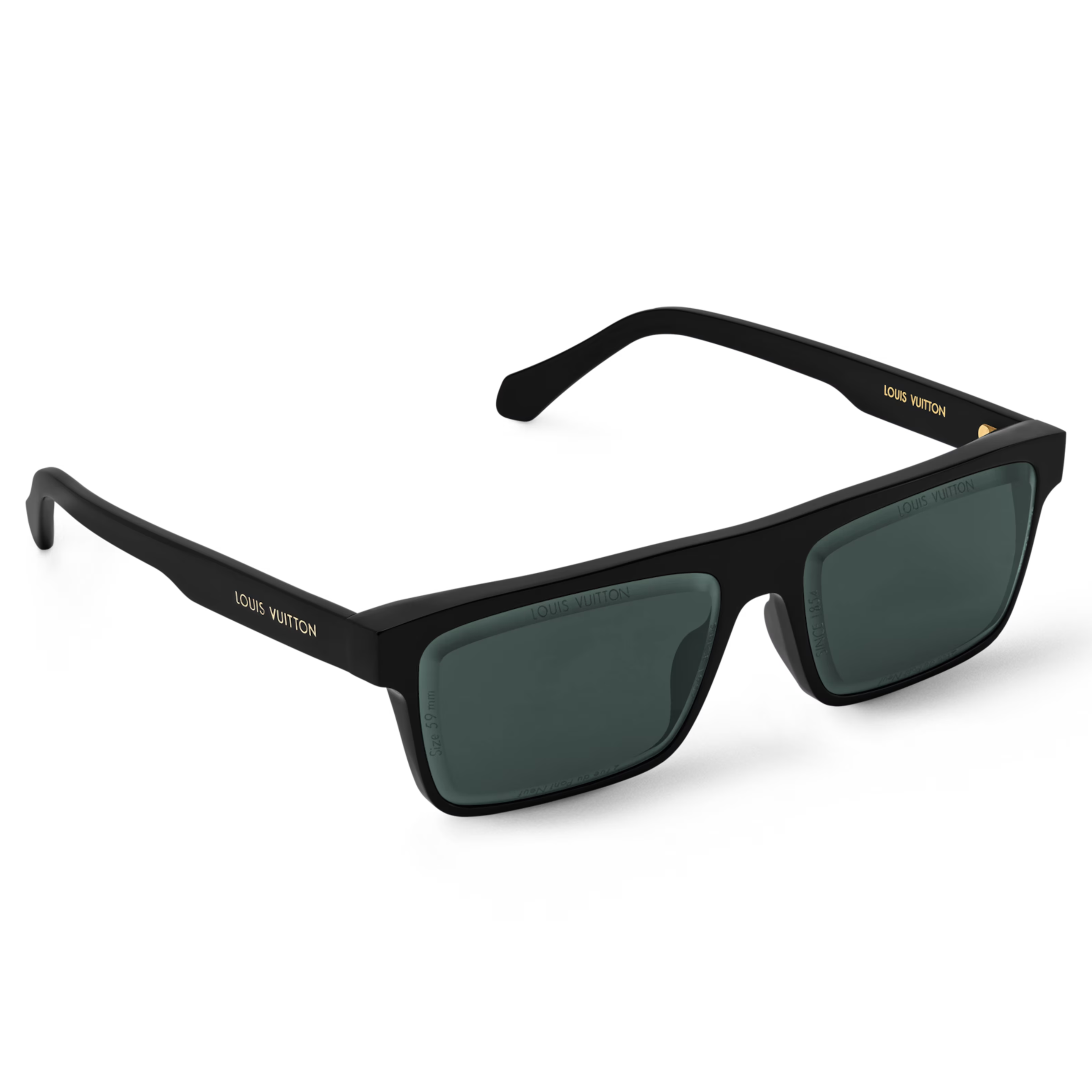 Louis Vuitton Men Sqaure Frame Shiny Ebony Black Sunglasses