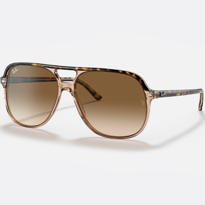 Ray Ban Men Square Frame Polished Transparent Brown Sunglasses