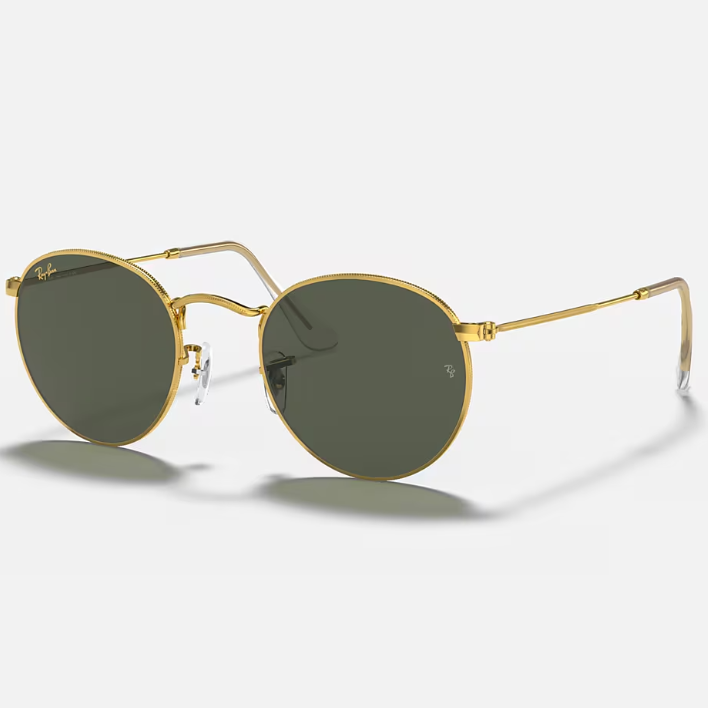 Ray Ban Men Round Frame Shiny Polished Gold Sunglasse