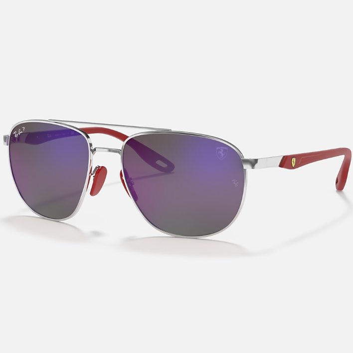 Ray Ban Men Square Frame Shiny Light Silver Sunglasses