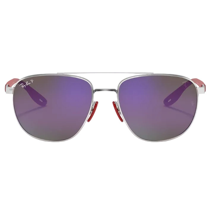 Ray Ban Men Square Frame Shiny Light Silver Sunglasses