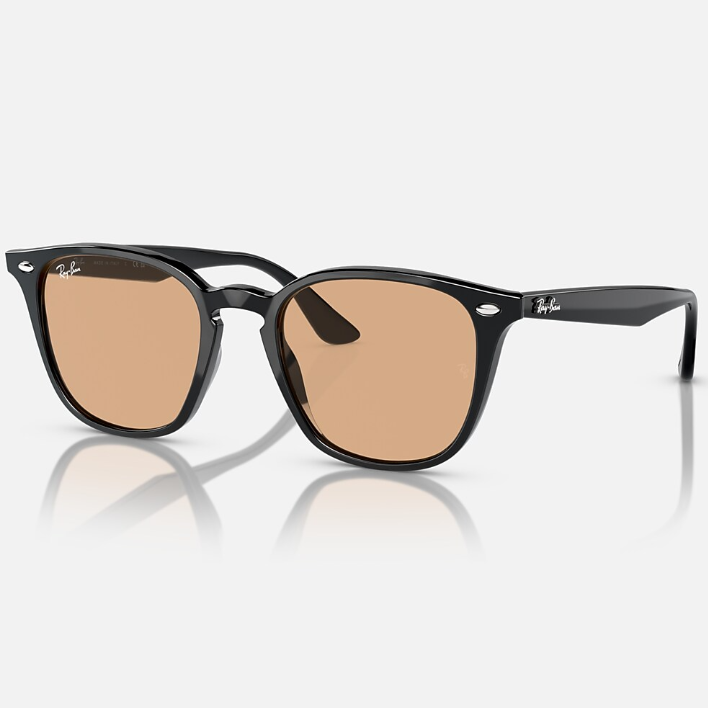 Ray Ban Men Square Frame Shiny Coal Black Sunglasses