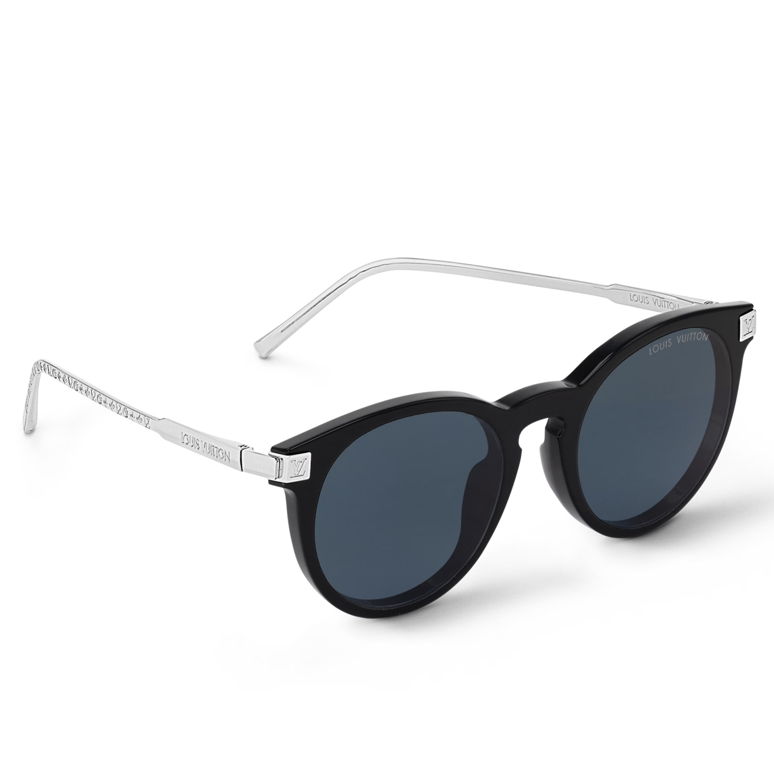 Louis Vuitton Men Round Frame Shiny Soft Black Sunglasses