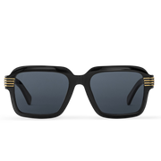 Louis Vuitton Men Round Sqaure Frame Shiny Deep Black Sunglasses