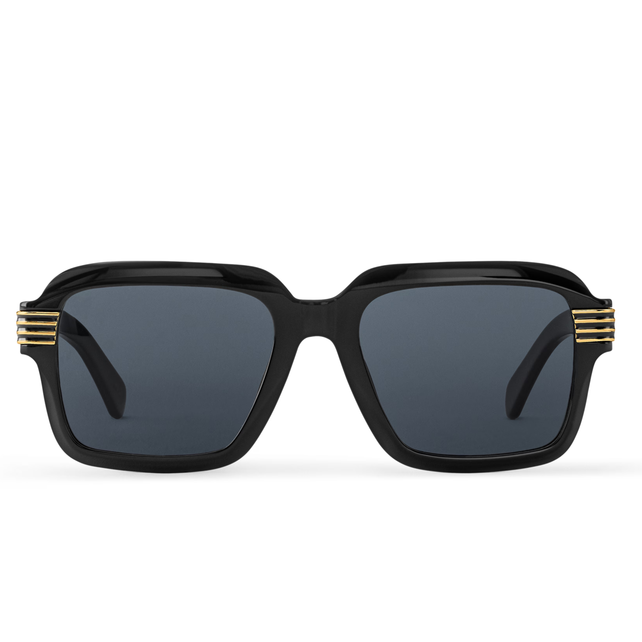 Louis Vuitton Men Round Sqaure Frame Shiny Deep Black Sunglasses