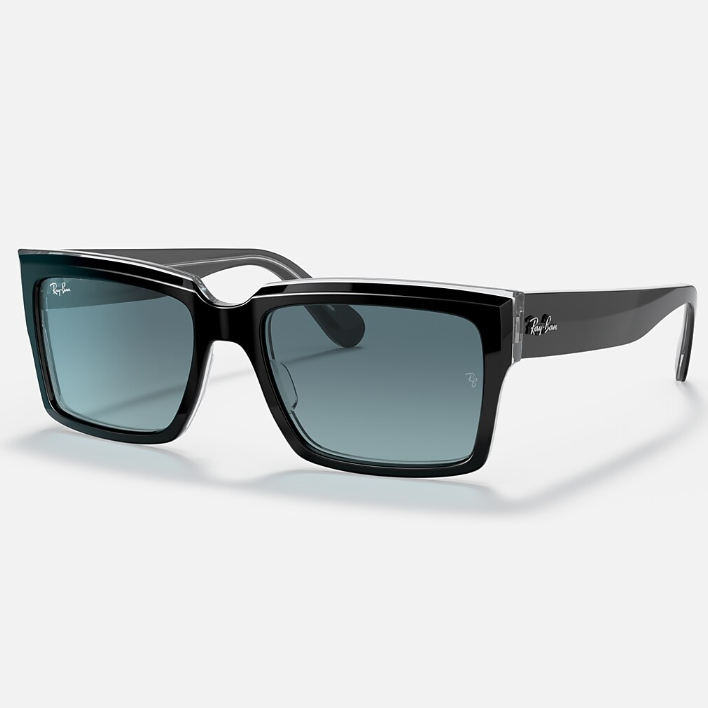 Ray Ban Men Rectangle Frame Polished Black On Transparent Sunglasses