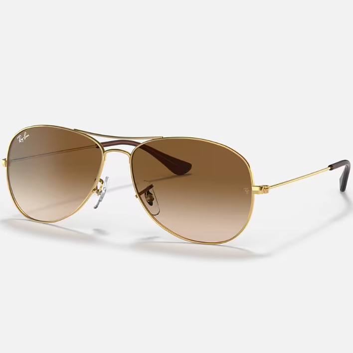 Ray Ban Men Pilot Frame Polished Brown On Gold Sunglasses