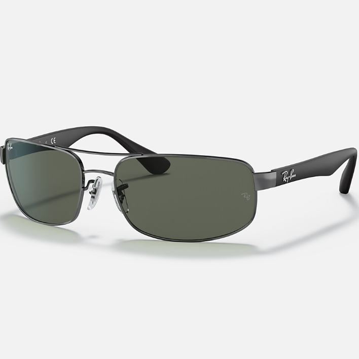 Ray Ban Men Rectangle Frame Polished Gunmetal Sunglasses