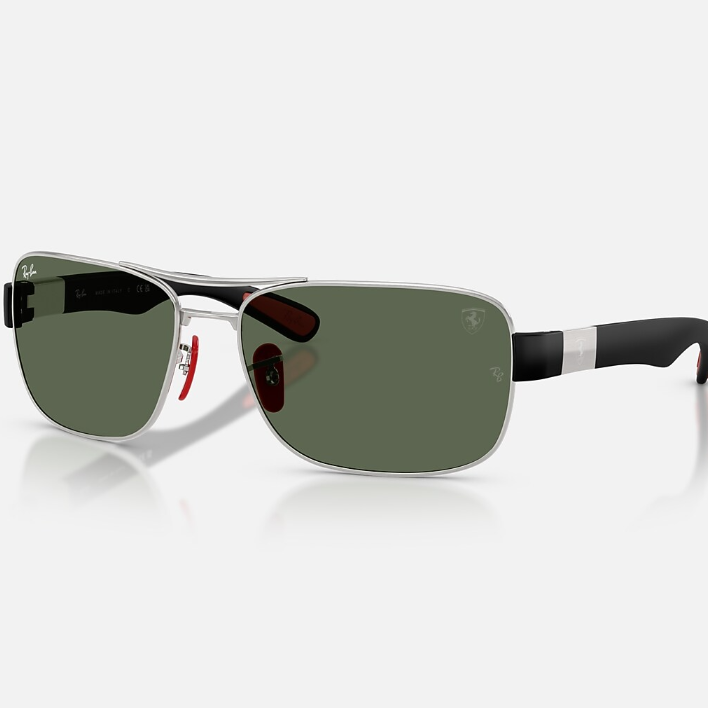 Ray Ban Men Square Frame Shiny Matte Silver Sunglasses