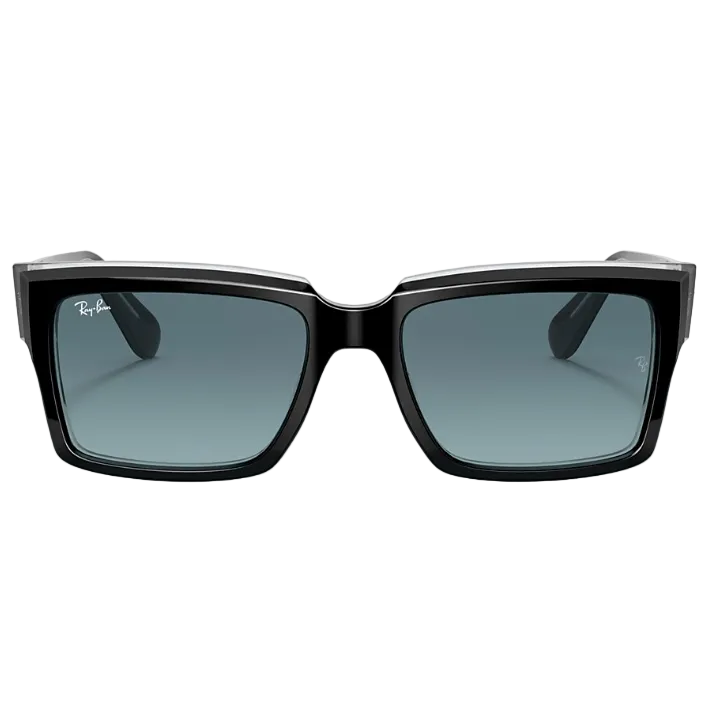 Ray Ban Men Rectangle Frame Polished Black On Transparent Sunglasses