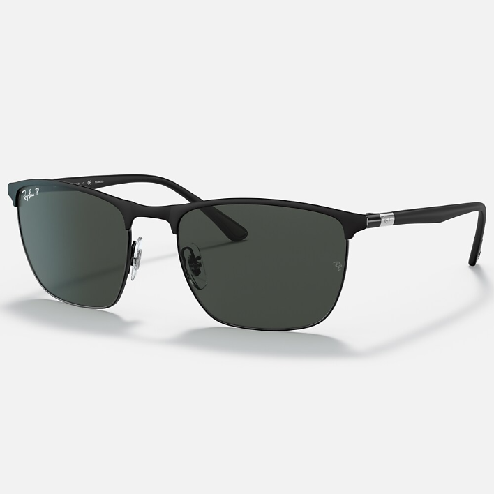Ray Ban Men Square Frame Polished Matte Black Sunglasses