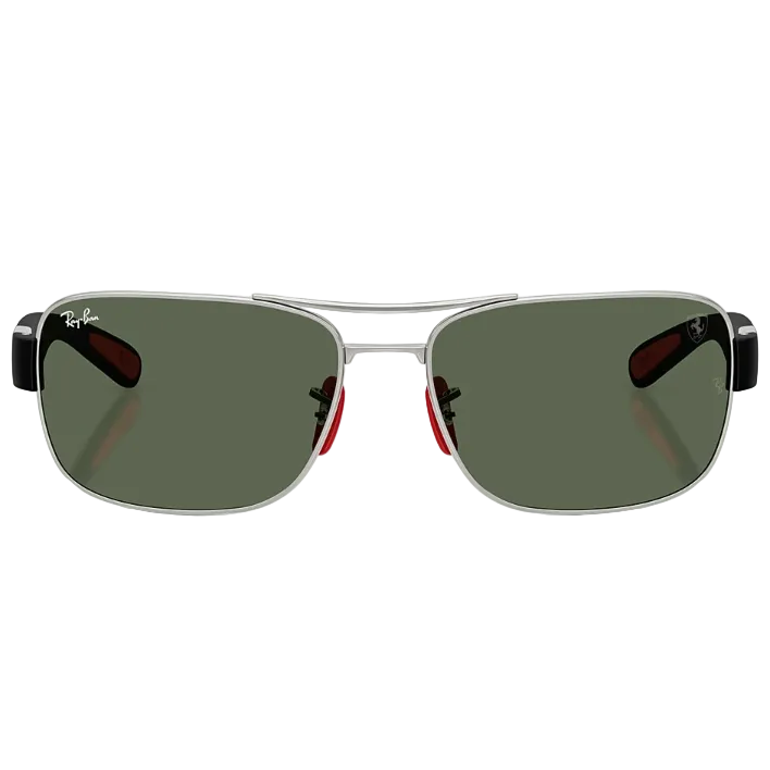 Ray Ban Men Square Frame Shiny Matte Silver Sunglasses