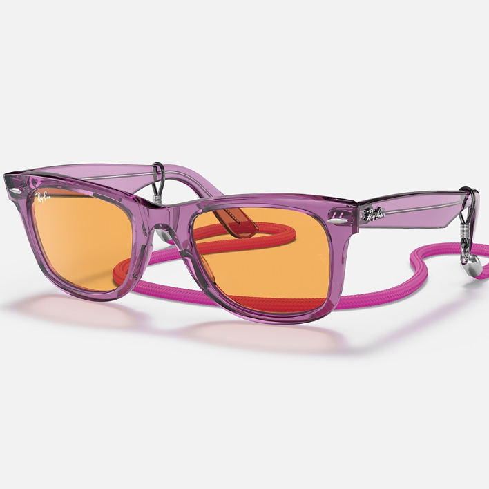 Ray Ban Men Square Frame Polished Transparent Violet Sunglasses