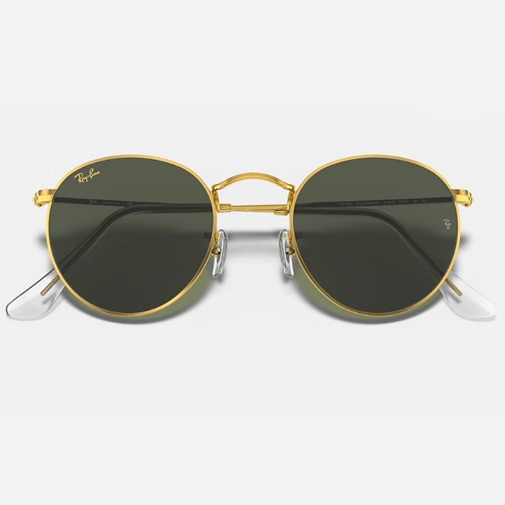 Ray Ban Men Round Frame Shiny Polished Gold Sunglasse
