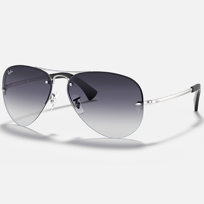 Ray Ban Men Pilot Frame Polished Shiny Silver Sunglasses