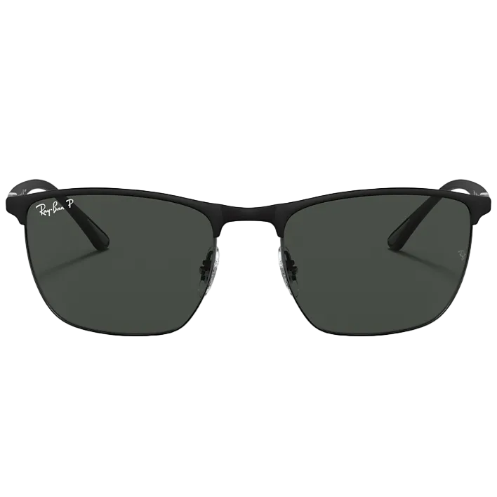 Ray Ban Men Square Frame Polished Matte Black Sunglasses