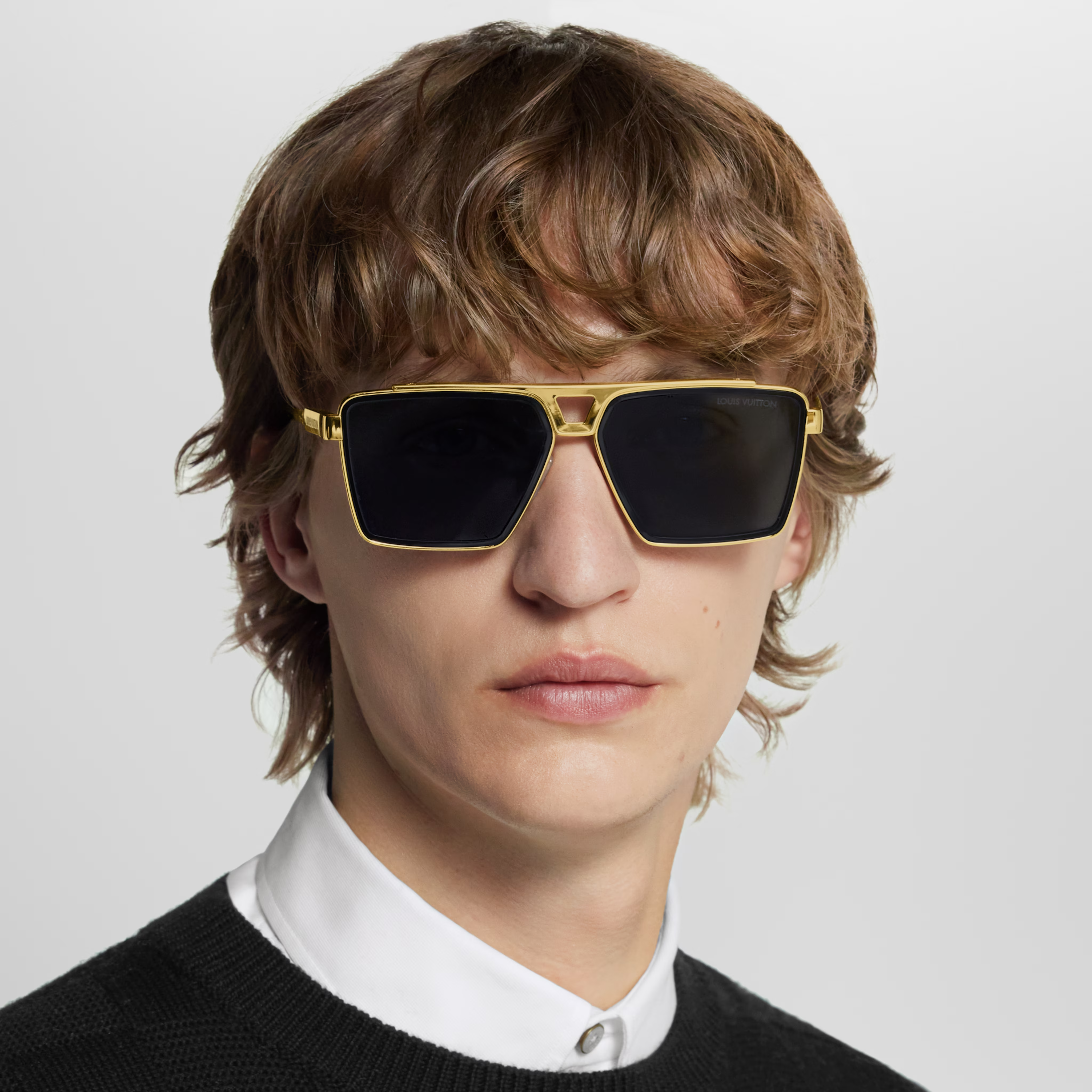 Louis Vuitton Men Square Frame Metallic Gold Sunglasses