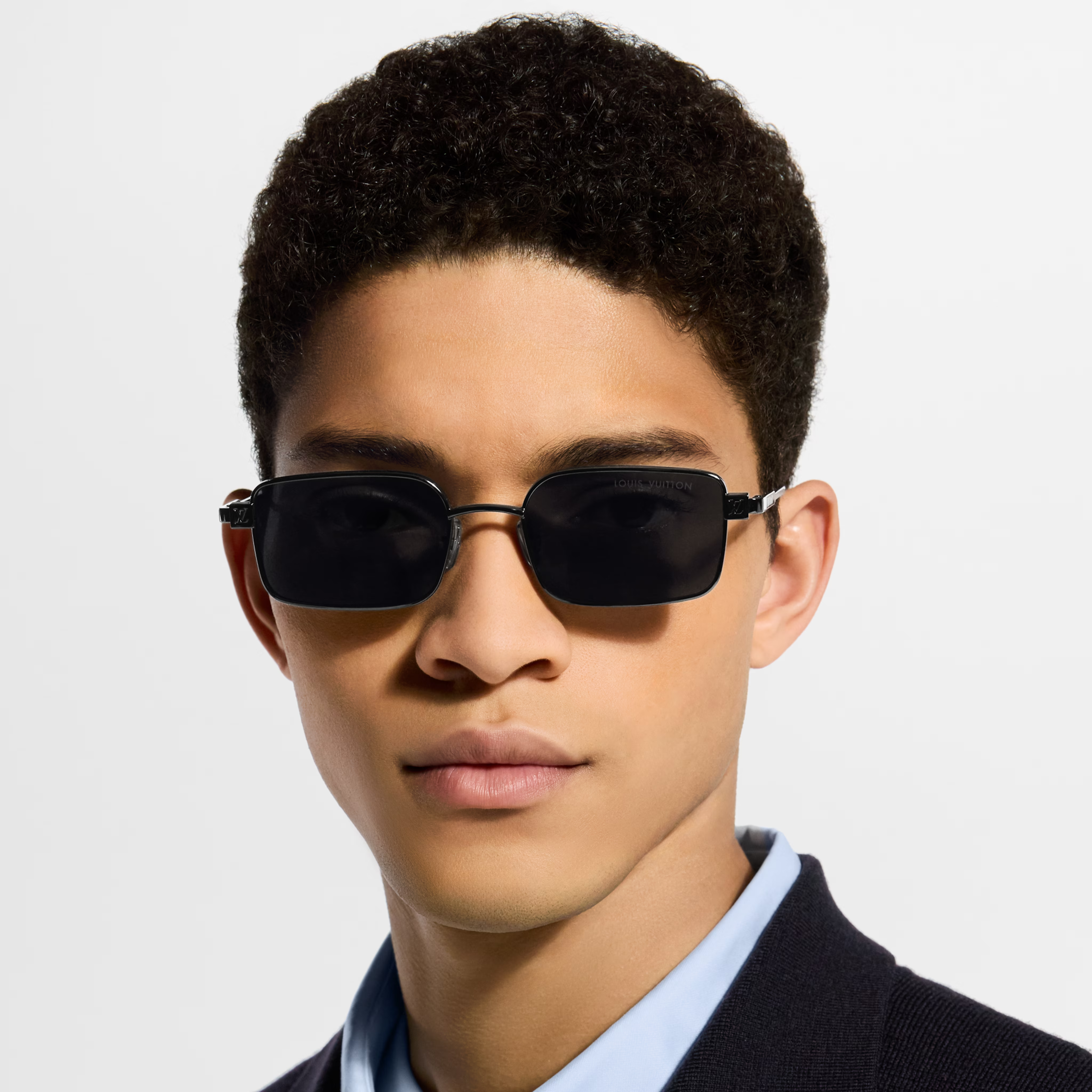 Louis Vuitton Men Square Frame Shiny Dusty Black Sunglasses