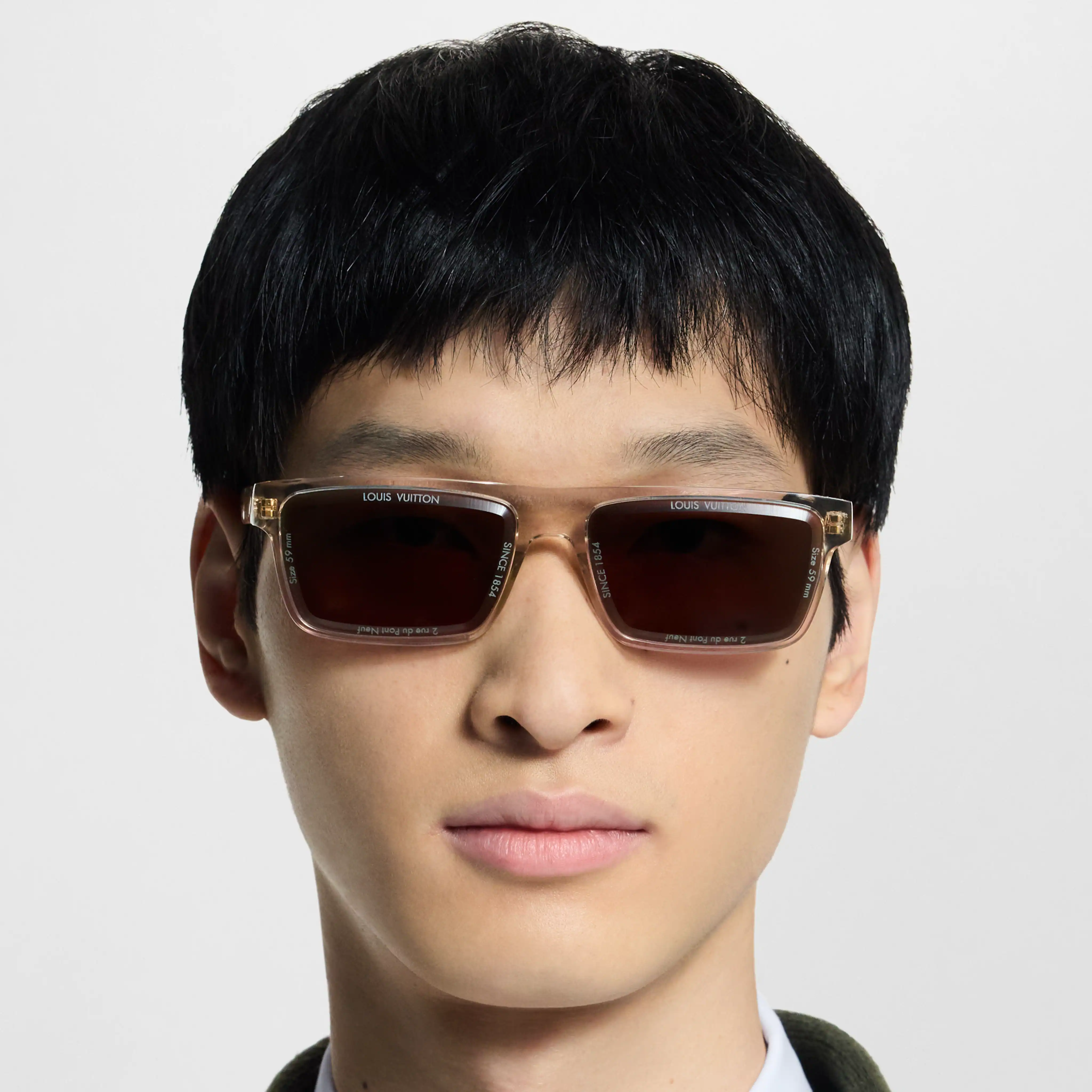 Louis Vuitton Men Sqaure Frame Crystal Camel Sunglasses