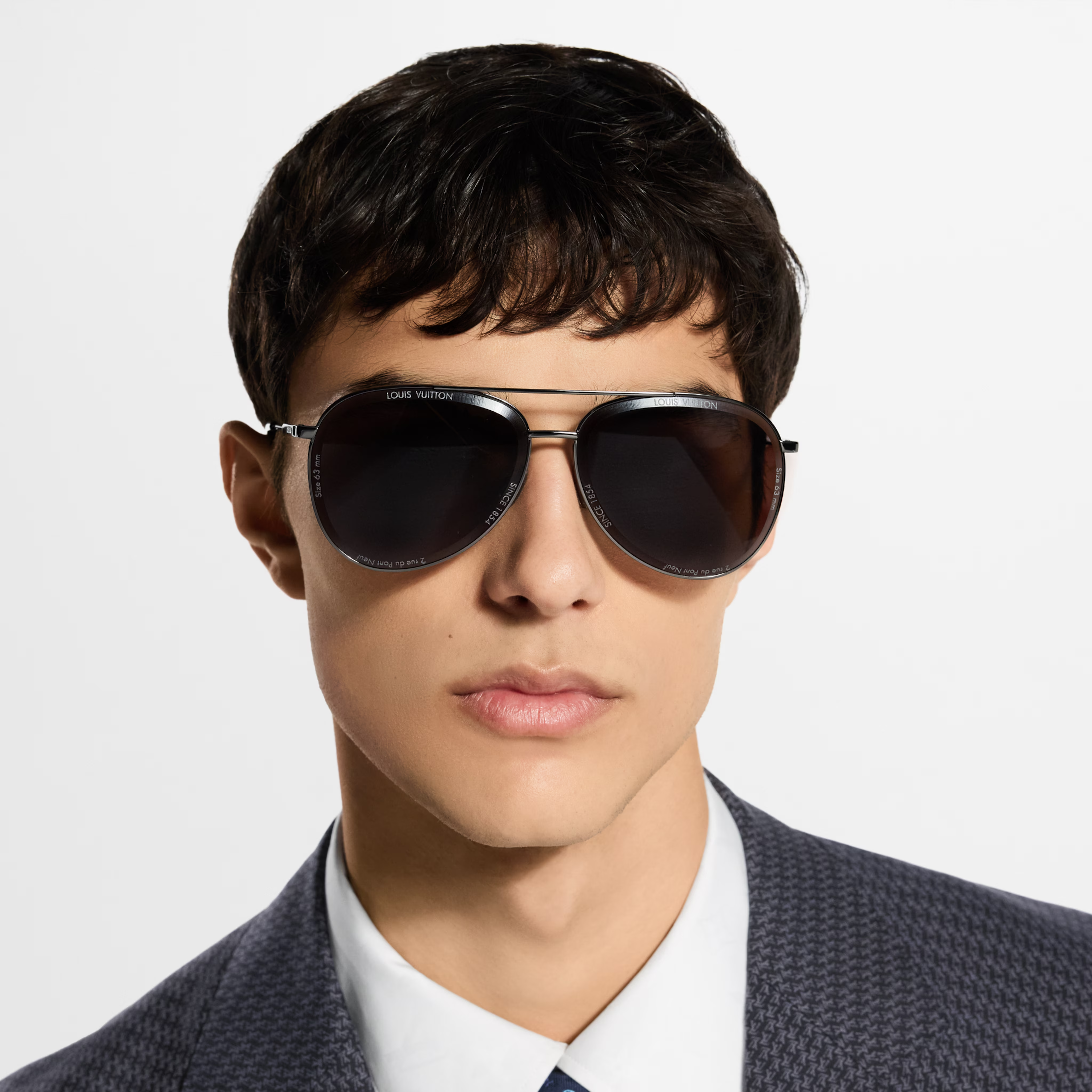 Louis Vuitton Men Pilot Frame Shiny Dusty Black Sunglasses