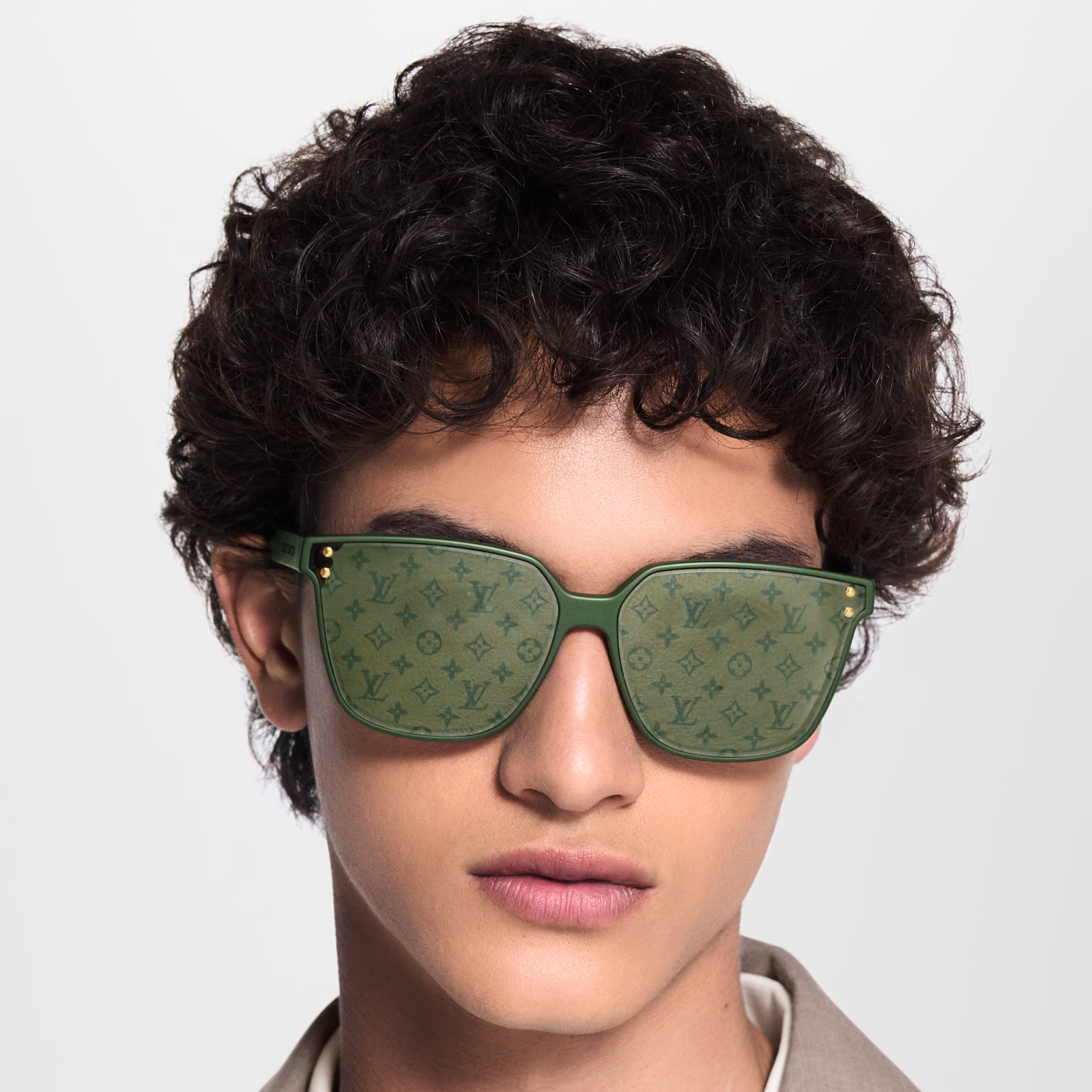 Louis Vuitton Men Square Frame Green Sunglasses