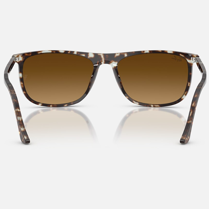 Ray Ban Men Rectangle Frame Polished Havana Yellow Turtle Sunglasses