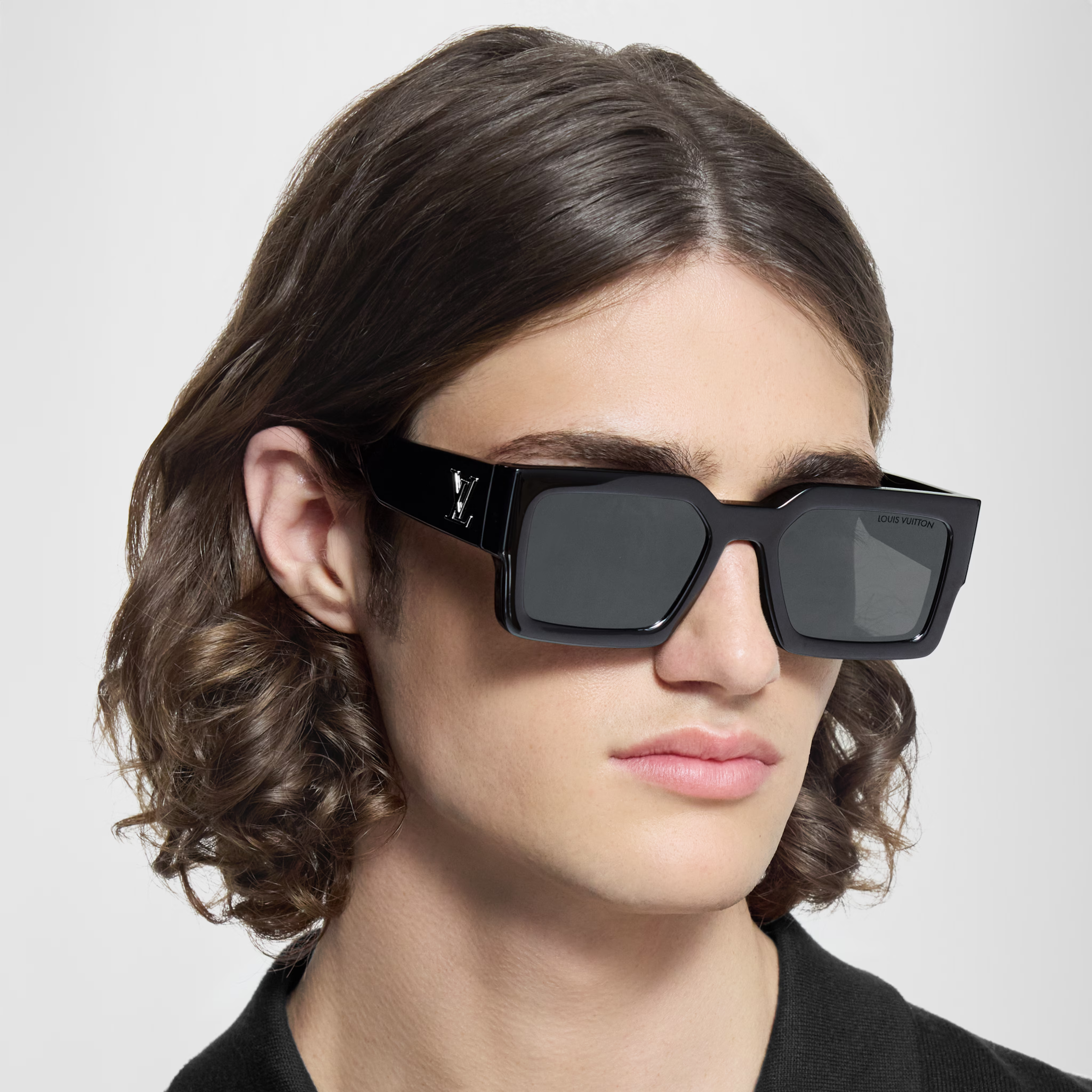 Louis Vuitton Men Square Frame Ebony Black Sunglasses