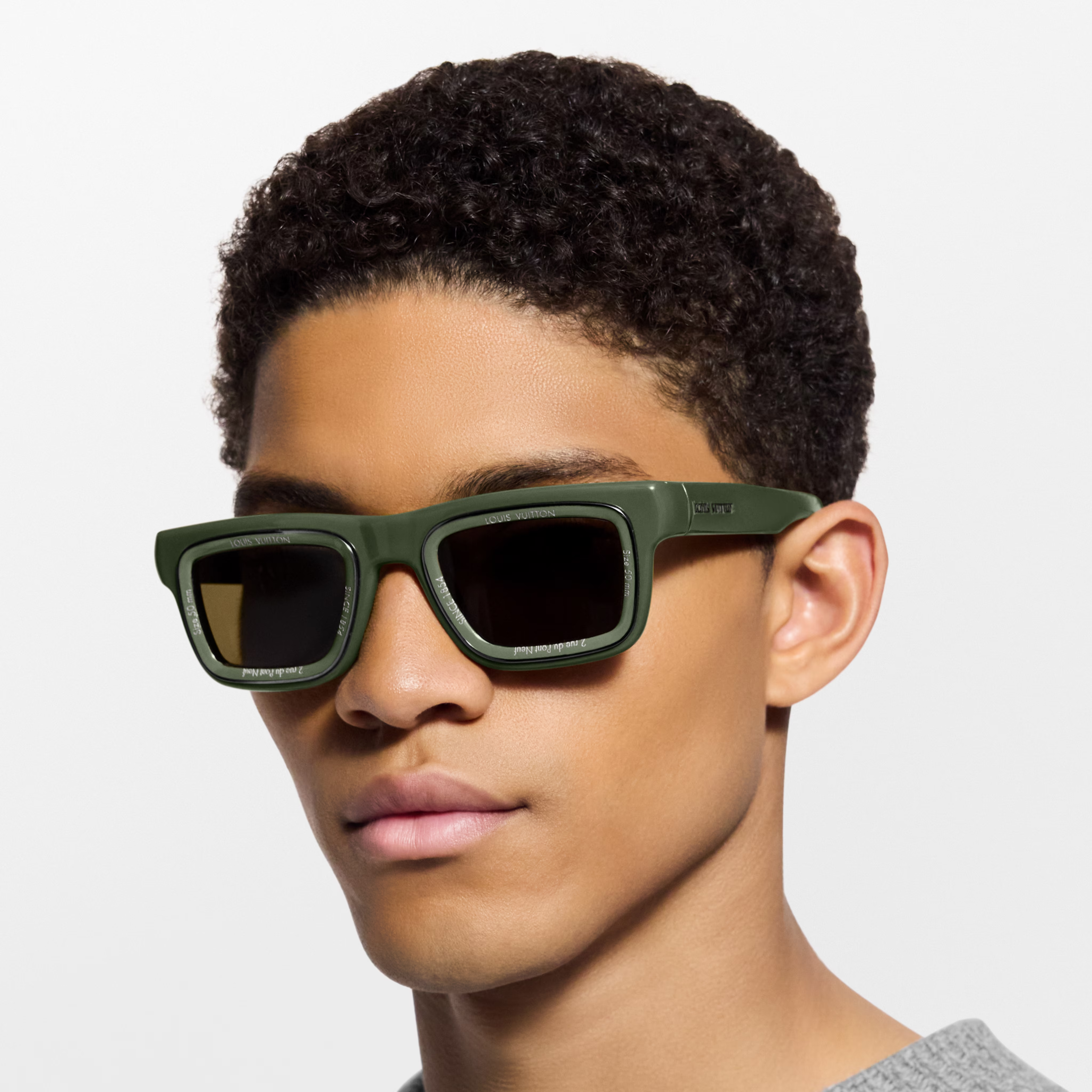 Louis Vuitton Men Square Frame Dark Green Sunglasses