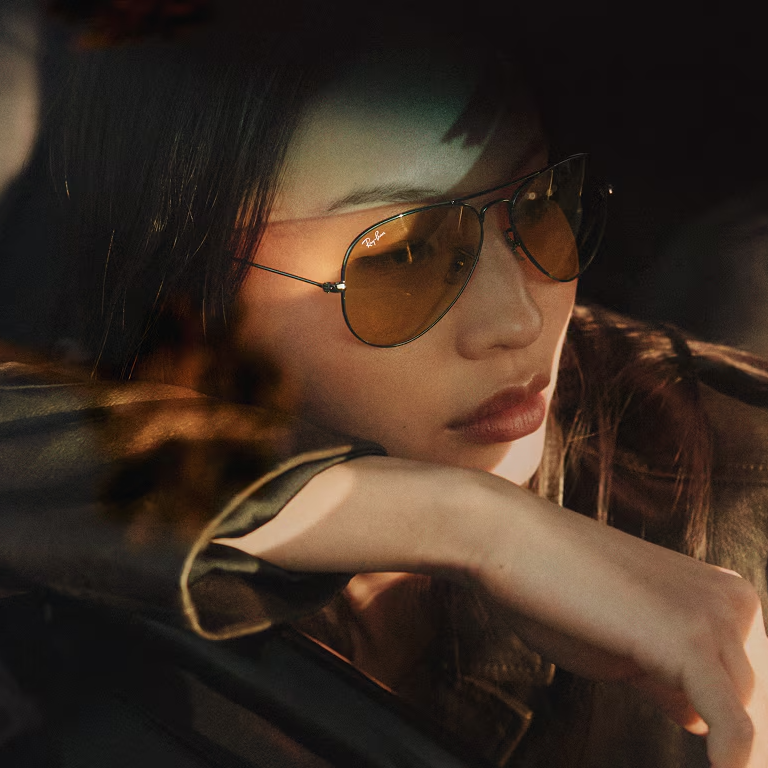 Ray Ban Men Pilot Frame Shiny Polished Gunmetal Sunglasses