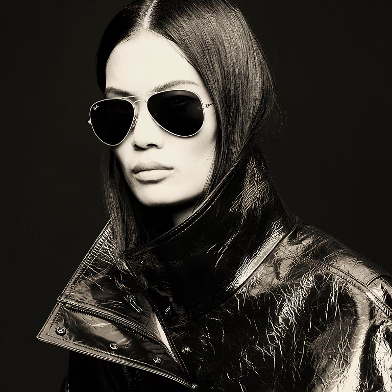 Ray Ban Women Pilot Frame Shiny Deep Black Sunglasses