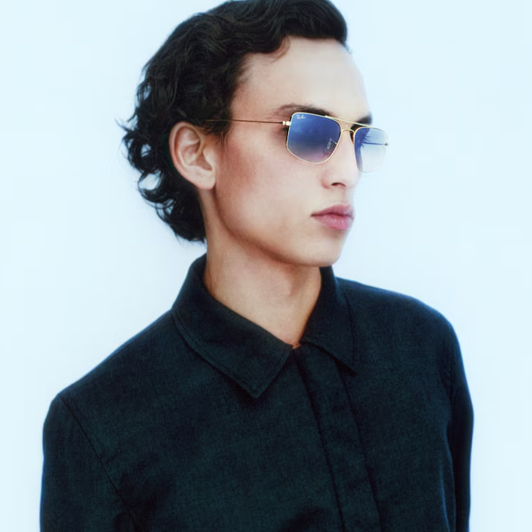 Ray Ban Men Square Frame Polished Gunmetal Sunglasses
