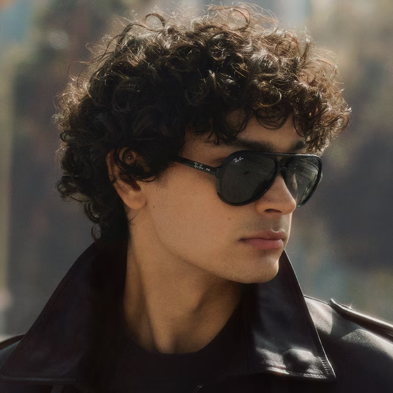 Ray Ban Men Pilot Frame Shiny Black Sunglasses