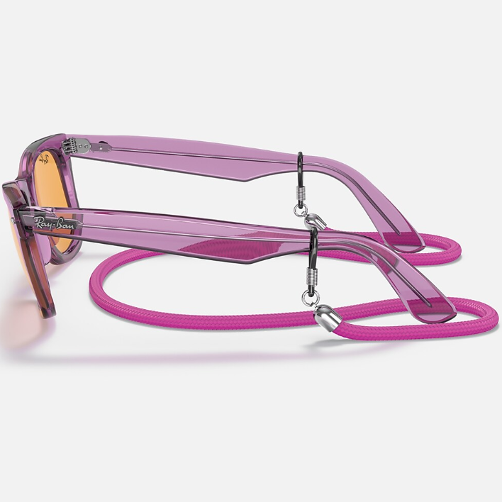 Ray Ban Men Square Frame Polished Transparent Violet Sunglasses