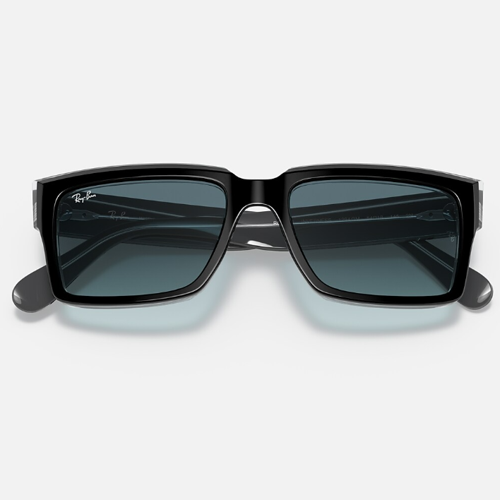 Ray Ban Men Rectangle Frame Polished Black On Transparent Sunglasses