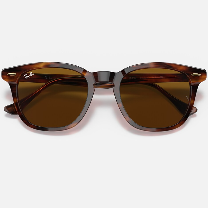 Ray Ban Men Square Frame Polished Striped Havana Sunglasses