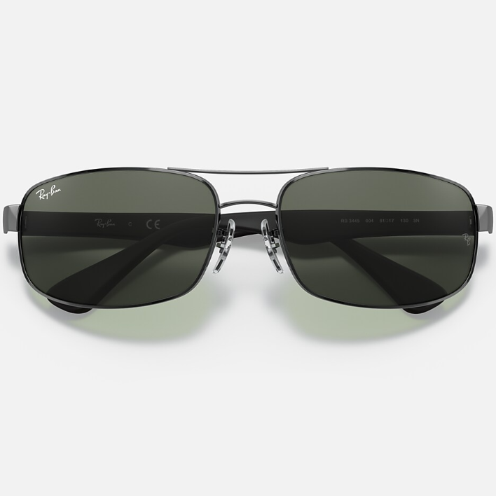 Ray Ban Men Rectangle Frame Polished Gunmetal Sunglasses