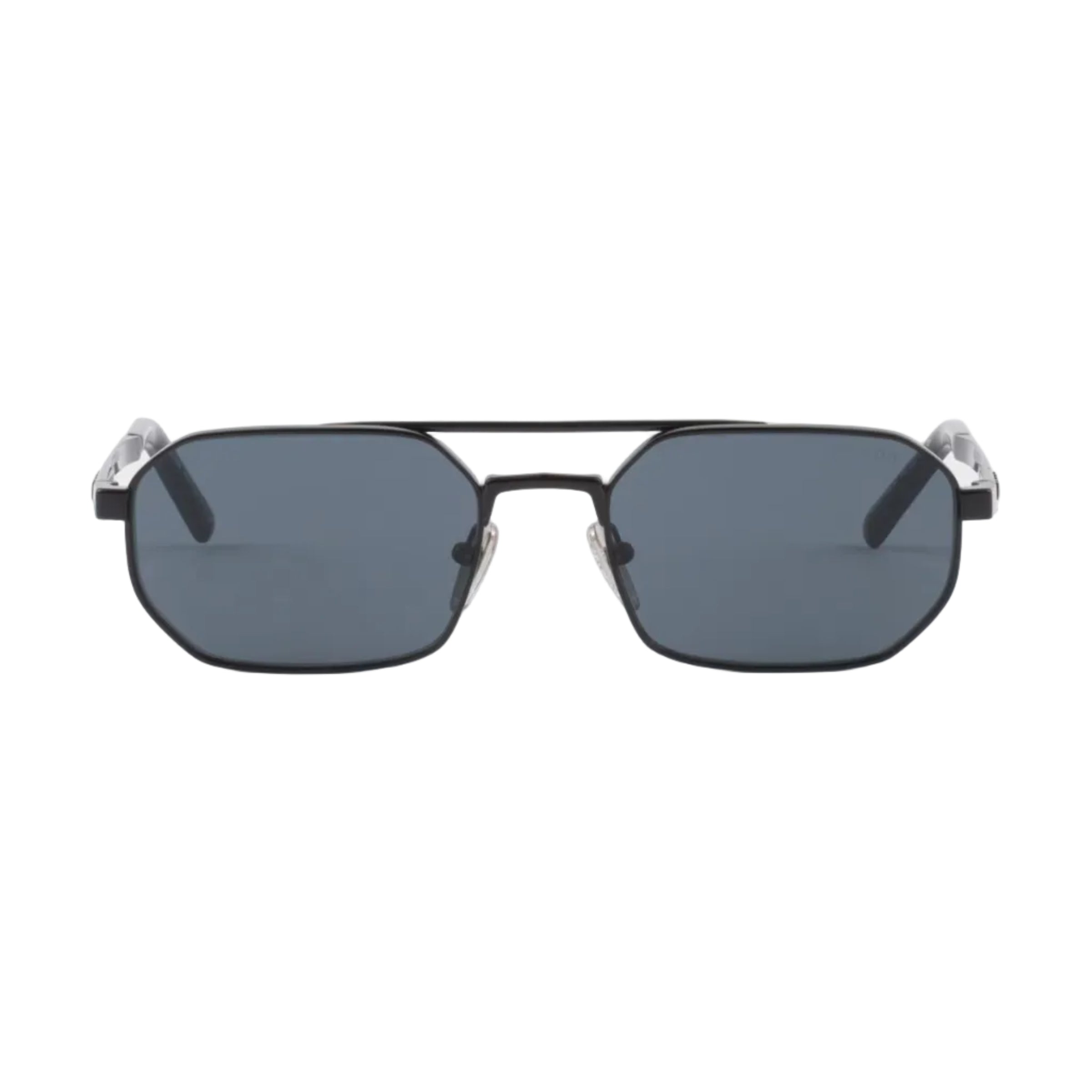 Prada Men Geometric Frame Brushed Black Sunglasses